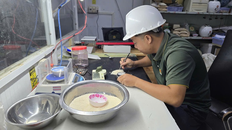 Kiểm tra chất lượng gạo tại Công ty TNHH MTV lương thực Vĩnh Lộc, tỉnh Cà Mau - Ảnh: VGP/LS