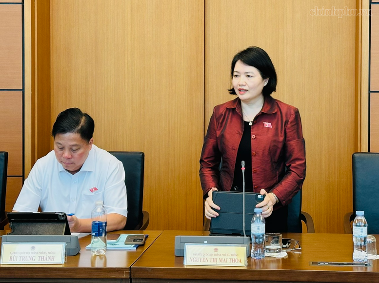 Đại biểu Nguyễn Thị Mai Thoa (TP. Hải Phòng) nêu ý kiến tại phiên họp - Ảnh: VGP/Diệu Anh