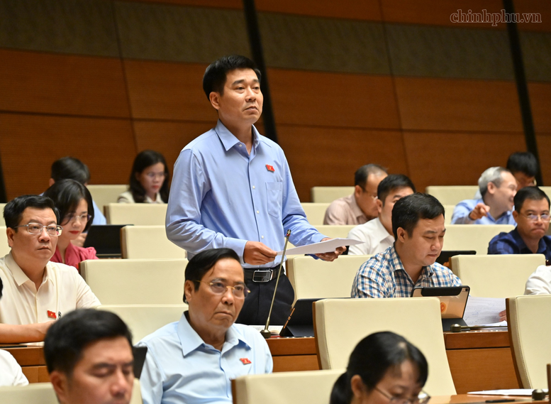 Đại biểu Lê Thanh Hoàn, Đoàn ĐBQH tỉnh Thanh Hóa nêu ý kiến tại Hội trường - Ảnh: chinhphu.vn/Nhật Bắc