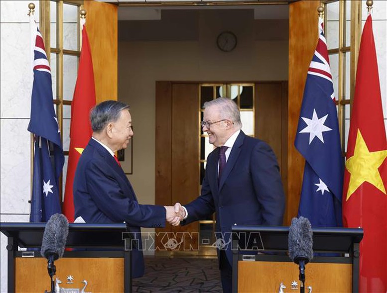 Tổng Bí thư, Chủ tịch nước Tô Lâm và Thủ tướng Australia Anthony Albanese - Ảnh: TTXVN