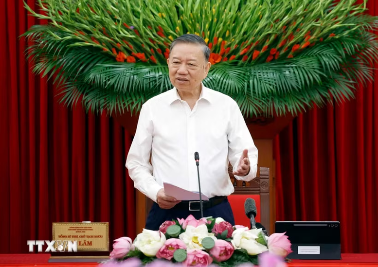 Tổng Bí thư, Chủ tịch nước Tô Lâm, Trưởng Ban Chỉ đạo Trung ương về tổng kết thực tiễn và nghiên cứu sửa đổi, bổ sung Điều lệ Đảng phát biểu chỉ đạo - Ảnh: TTXVN